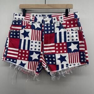 Wrangler 4th of July Shorts Wms 31 Patriotic Red White Blue USA Flag Star Cutoff